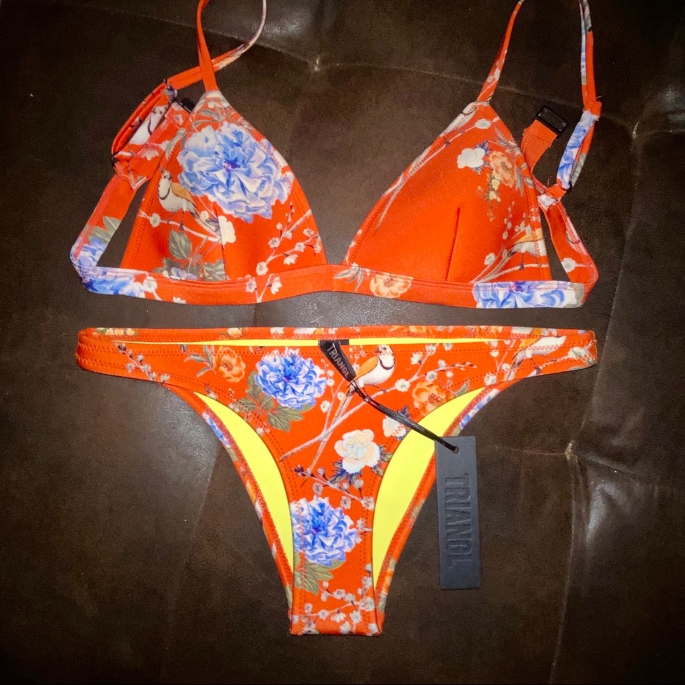 TRIANGL Orange Floral Bird Bikini